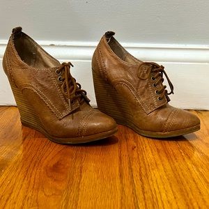 Aldo leather lace-up ankle wedge booties. Size 36